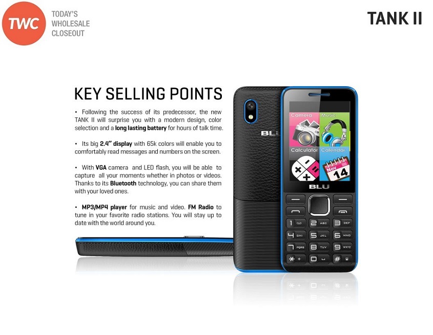 Wholesale Brand New Blu Tank II T193 White / Blue GSM Unlocked Cell Phones